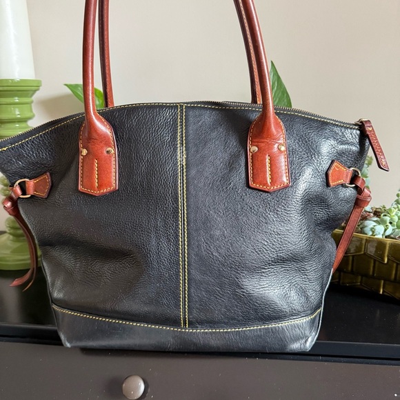 DOONEY & BOURKE Champosa Black Brown Pebbled Leather Satchel Handbag XL - Picture 5 of 13